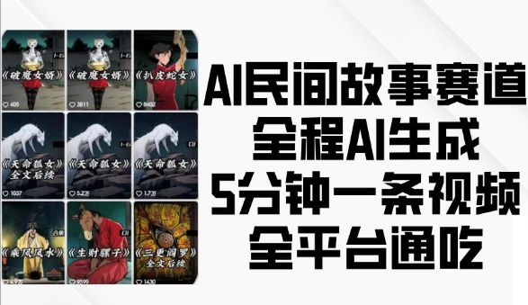 AI民间故事赛道，全程AI生成5分钟一条视频，全平台通吃-小宇资源站