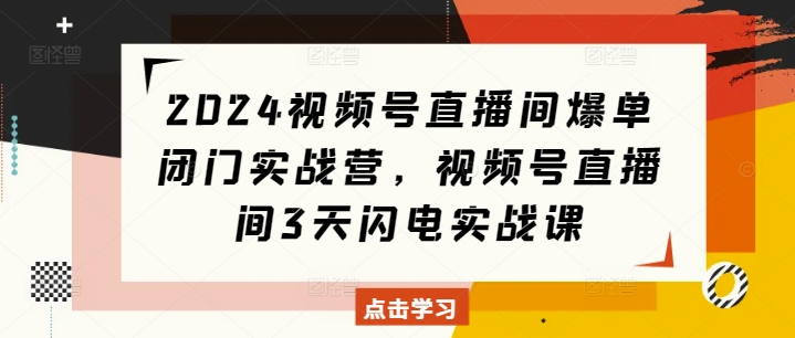 2024视频号直播间爆单闭门实战营，视频号直播间3天闪电实战课-小宇资源站