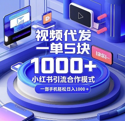 视频代发，一单5块，小红书引流合作模式，一部手机轻松日入多张【揭秘】-小宇资源站