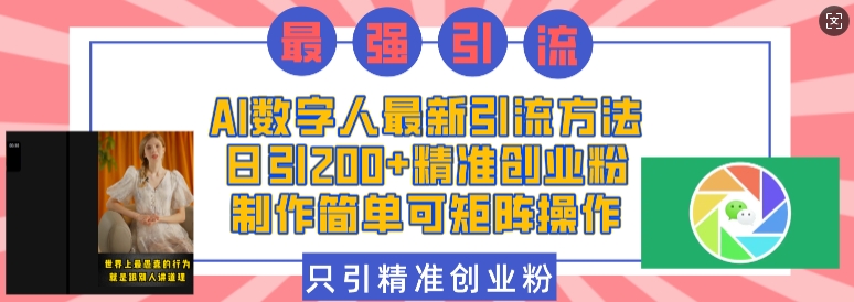 AI数字人最新引流方法，日引200+精准创业粉，制作简单可矩阵操作-小宇资源站