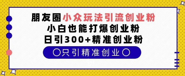 朋友圈小众玩法引流创业粉，小白也能打爆创业粉，日引300+精准创业粉【揭秘】-小宇资源站
