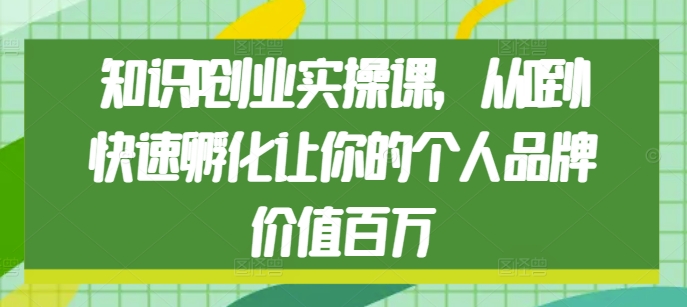 知识IP创业实操课，从0到1快速孵化让你的个人品牌价值百万-小宇资源站