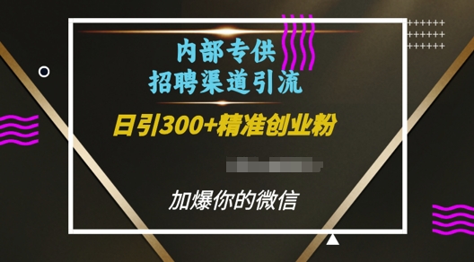 内部招聘渠道日引流300+创业粉，加爆你的微信【揭秘】-小宇资源站