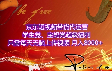 京东短视频带货代运营，学生党、宝妈党超级福利，只需每天无脑上传视频，月入8000+【仅揭秘】-小宇资源站