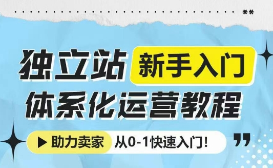 独立站新手入门体系化运营教程，助力独立站卖家从0-1快速入门!-小宇资源站