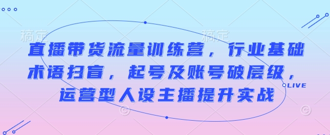 直播带货流量训练营，行业基础术语扫盲，起号及账号破层级，运营型人设主播提升实战-小宇资源站