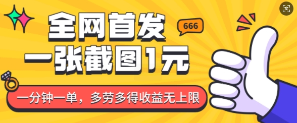 全网首发，一张截图1块钱，一分钟一单，多劳多得，收益无上限-小宇资源站