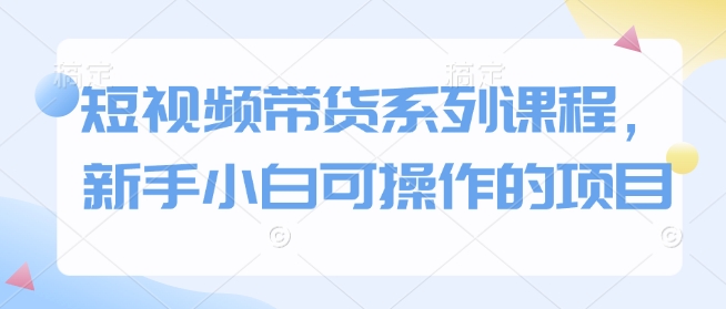 短视频带货系列课程，新手小白可操作的项目-小宇资源站