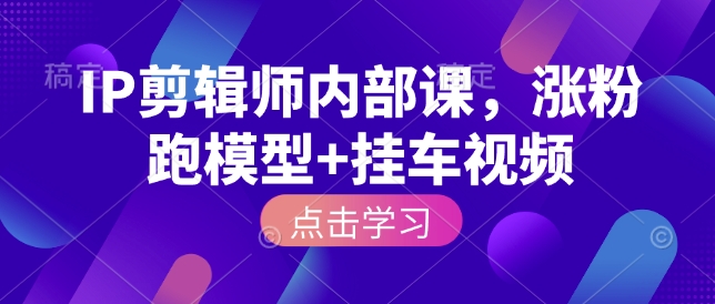 IP剪辑师内部课，涨粉跑模型+挂车视频-小宇资源站