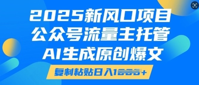 2025新风口项目，公众号流量主托管，AI生成原创爆文，复制粘贴日入多张-小宇资源站