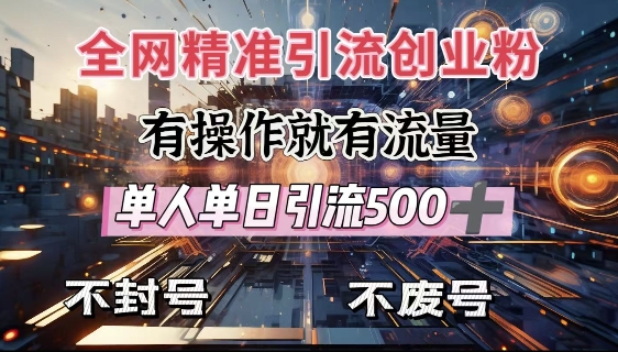 全网独家引流创业粉，有操作就有流量，单人单日引流500+，不封号、不费号-小宇资源站