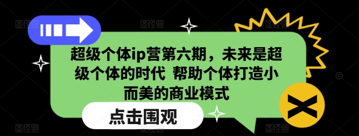 超级个体ip营第六期，未来是超级个体的时代  帮助个体打造小而美的商业模式-小宇资源站