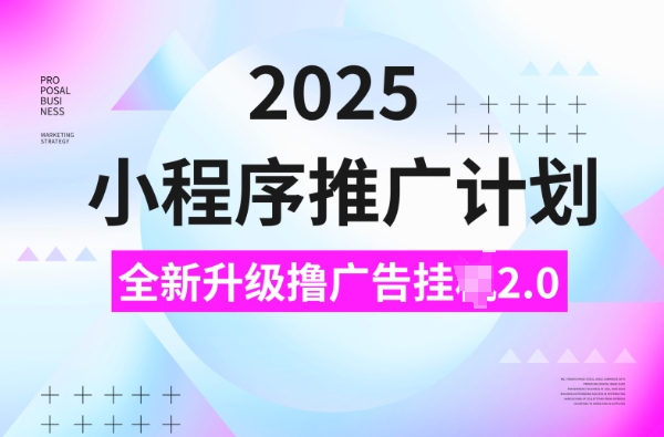 2025小程序推广计划，撸广告挂JI3.0玩法，日均5张【揭秘】-小宇资源站
