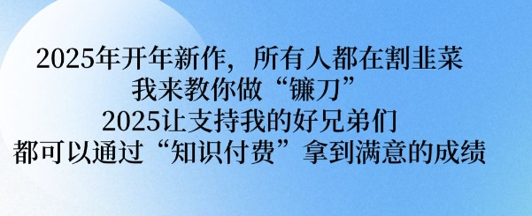 2025年开年新作，所有人都在割韭菜，我来教你做“镰刀” 2025让支持我的好兄弟们都可以通过“知识付费”拿到满意的成绩【揭秘】-小宇资源站
