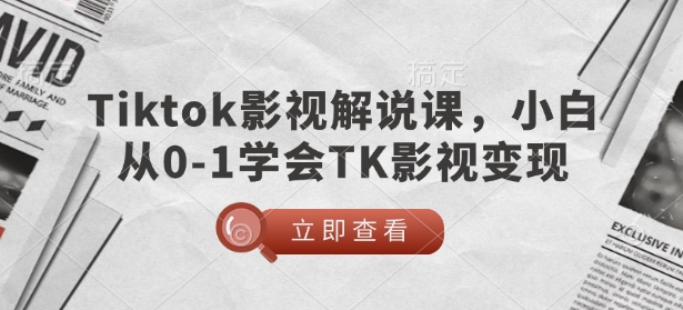 TikTok影视解说课，小白从0-1学会TK影视变现-小宇资源站