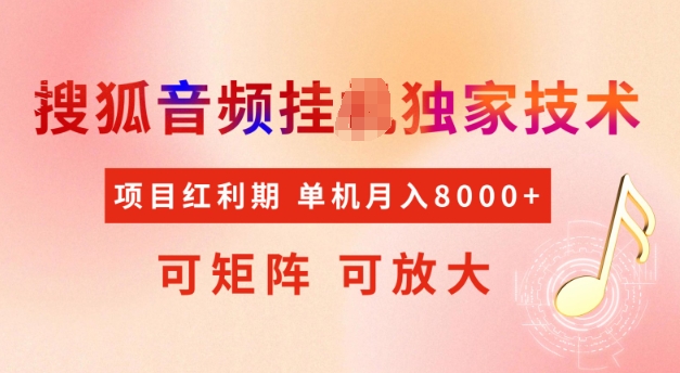 首发搜狐音频挂JI，项目红利期，可矩阵可放大，稳定月入5k【揭秘】-小宇资源站