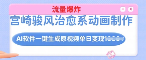 宫崎骏风治愈系动画制作，AI软件一键生成原创视频流量爆炸，单日变现多张，详细实操流程-小宇资源站