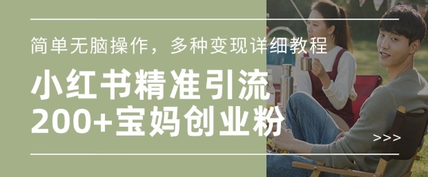 小红书混剪日引200+宝妈创业粉，简单无脑操作，多种变现详细教程-小宇资源站