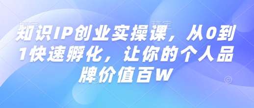 知识IP创业实操课，从0到1快速孵化，让你的个人品牌价值百W-小宇资源站