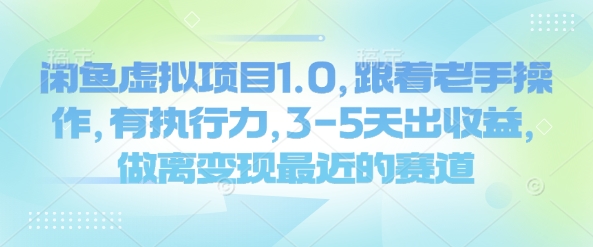 闲鱼虚拟项目1.0，跟着老手操作，有执行力，3-5天出收益，做离变现最近的赛道-小宇资源站