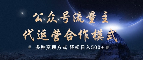 公众号流量主代运营  多种变现方式 轻松日入5张【揭秘】-小宇资源站