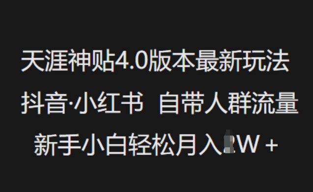 天涯神贴4.0版本最新玩法，抖音·小红书自带人群流量，新手小白轻松月入过W-小宇资源站