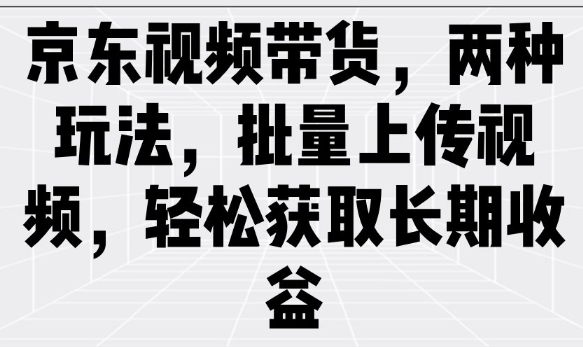 京东视频带货，两种玩法，批量上传视频，轻松获取长期收益-小宇资源站