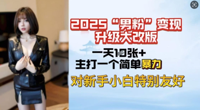 2025男粉变现全新玩法升级，日入上千简简单单，小白可轻松上手-小宇资源站