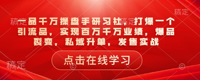 一品千万操盘手研习社，打爆一个引流品，实现百万千万业绩，爆品裂变，私域升单，发售实战-小宇资源站