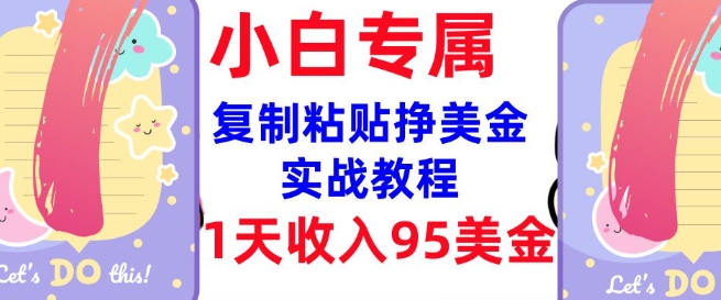 复制粘贴挣美金，0门槛，1天收入95美刀，3分钟学会，内部教程(首次公开)-小宇资源站