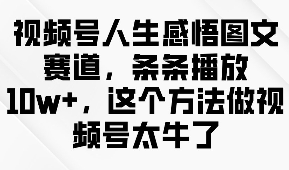视频号人生感悟图文赛道，条条播放10w+，这个方法做视频号太牛了-小宇资源站