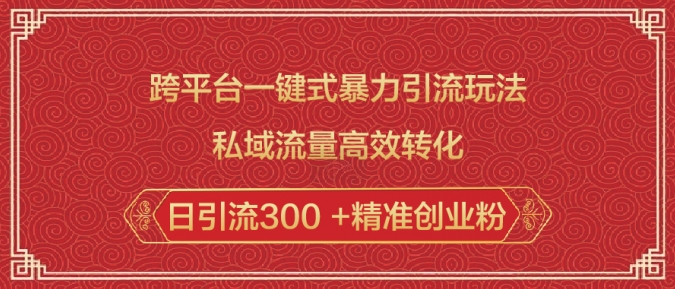 跨平台一键式暴力引流玩法，私域流量高效转化日引流300 +精准创业粉-小宇资源站