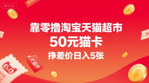 靠零撸淘宝天猫超市50元猫卡，挣差价日入5张-小宇资源站