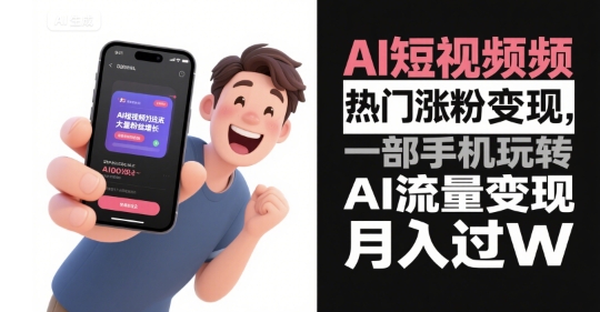 AI短视频热门涨粉变现，一部手机玩转AI流量变现，月入过W-小宇资源站
