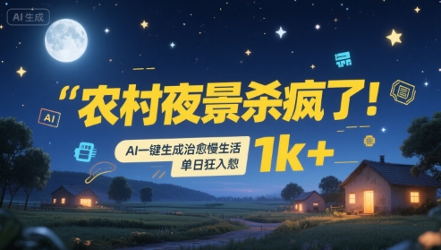 农村夜景杀疯了！AI一键生成治愈系慢生活，单日狂入1k+-小宇资源站