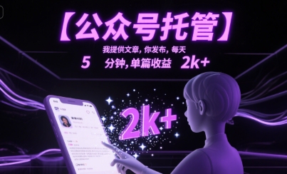 【公众号托管 】我提供文章，你发布，每天5分钟，单篇收益2k+【揭秘】-小宇资源站