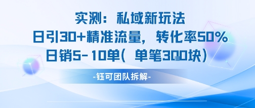实测私域新玩法日引30加精准流量转化率50%日销5-10单每笔3张-小宇资源站
