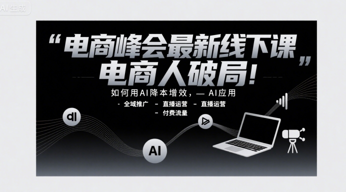 电商峰会最新线下课，电商人破局，如何用AI降本增效，AI应用-全域推广-直播运营-付费流量-小宇资源站