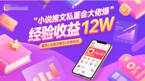 小说推文私董会大佬爆单经验分享收益12W，番茄小说每天稳定4位数收益-小宇资源站