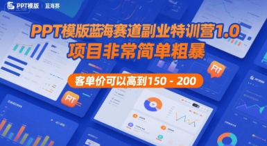 PPT模版蓝海赛道副业特训营1.0，项目非常简单粗暴，客单价可以高到150-200-小宇资源站