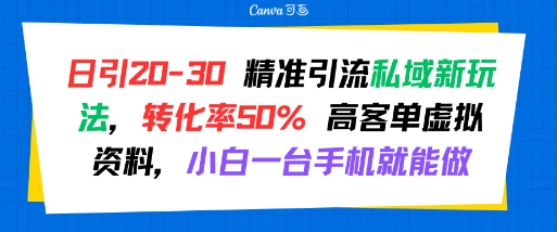 日引 20-30 精准引流私域新玩法，转化率50% 高客单虚拟资料，小白一台手机就能做-小宇资源站