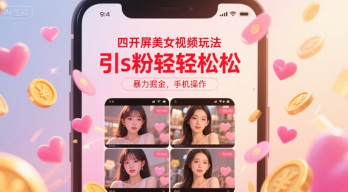 四开屏美女视频玩法，引s粉轻轻松松，暴力掘金，手机操作【揭秘】-小宇资源站