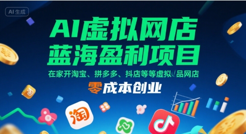 AI虚拟网店蓝海盈利项目，在家开淘宝、拼多多、抖店等虚拟品网店，零成本创业-小宇资源站