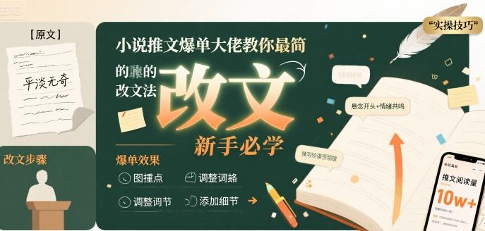 小说推文爆单大佬教你最简单的改文方法实操课，新手必学-小宇资源站