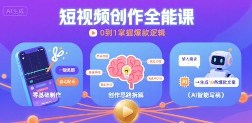 短视频创作课，短视频制作、创作思路、Ai写爆款文案-小宇资源站