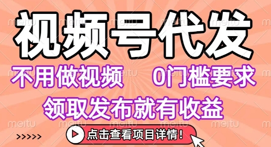 视频号代发，不用剪辑不用做视频，0门槛要求，领取发布就有收益，任务没有无上限，小白轻松上手【揭秘】-小宇资源站