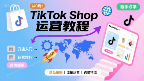 TikTok Shop从0到1运营教程，TikTok跨境电商新手必学课程-小宇资源站