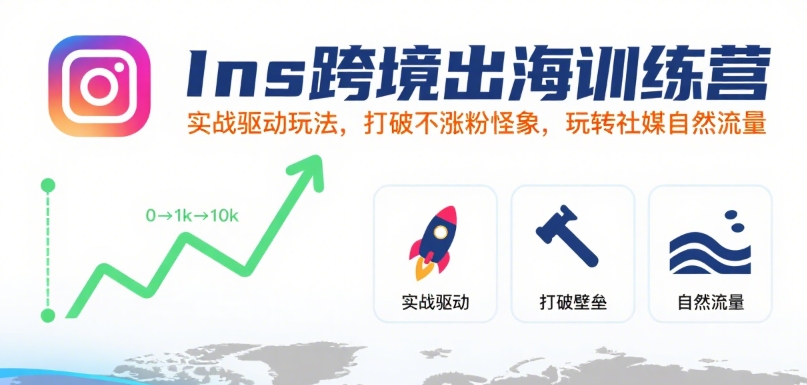 Ins跨境出海训练营，实战驱动玩法，打破不涨粉怪象，玩转社媒自然流量-小宇资源站