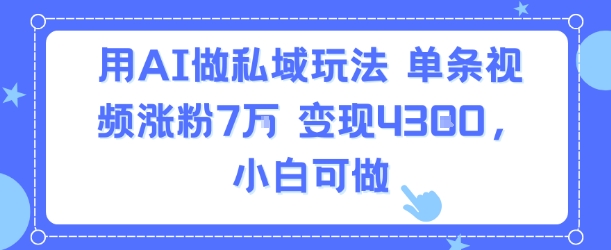 用AI做私域玩法，单条视频涨粉7W变现4.3k，小白可做-小宇资源站
