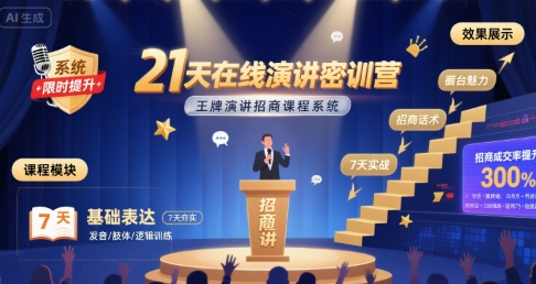 21天在线演讲密训营，王牌演讲招商课程系统-小宇资源站